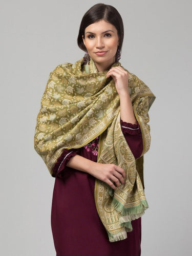 Floral Woven Design Pure Woolen Shawl